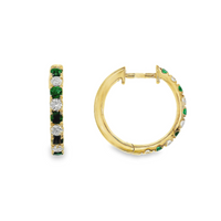 18kt Yellow Gold Natural Round Emerald and Natural Round Diamond Hoop Earrings (.58ct)