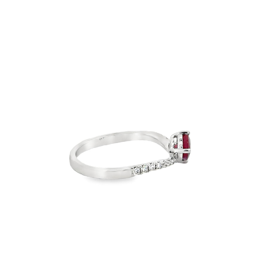 18kt White Gold Pear Natural Ruby and Pear Natural Diamond Ring (0.84ct)