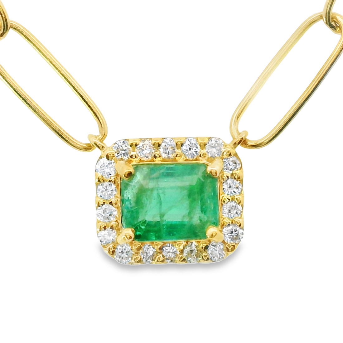 18kt Yellow Gold Natural Emerald and Natural Round Diamonds Pendant (0.57ct)