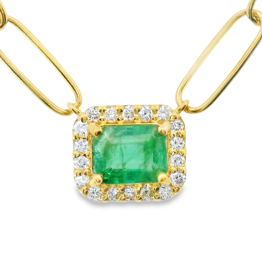 18kt Yellow Gold Natural Emerald and Natural Round Diamonds Pendant (0.57ct)