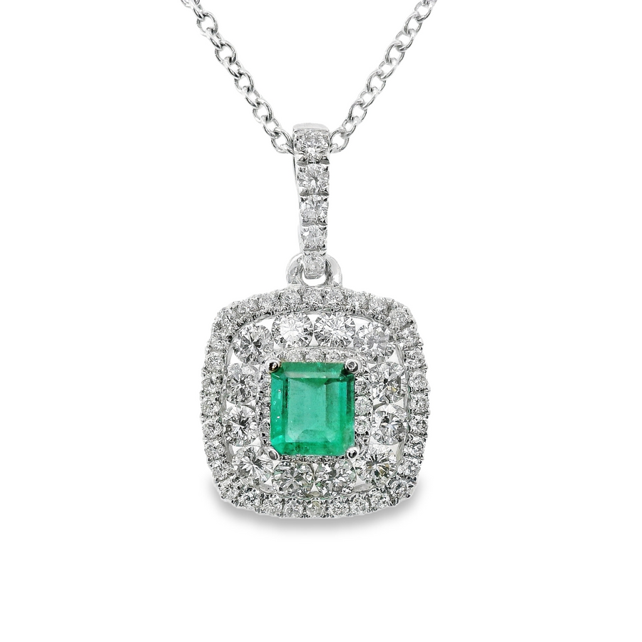 18kt White Gold Natural Diamonds And Natural Emerald Pendant (0.93ct)