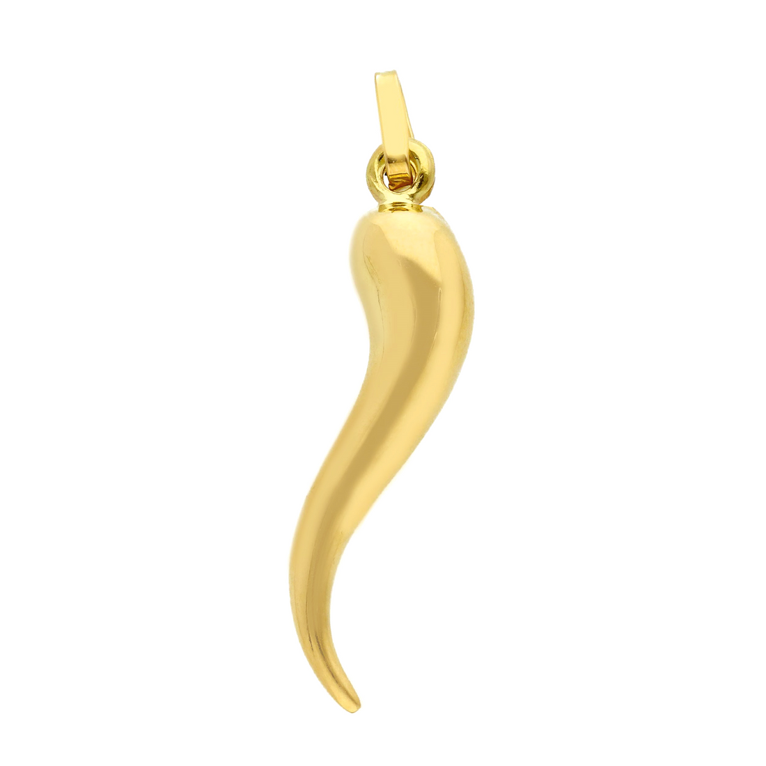 18K Yellow Gold 40mm Italian Horn Pendant (2.0g)