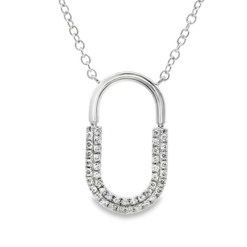 18kt White Gold Natural Round Diamond Paperclip Pendant (.26ct)