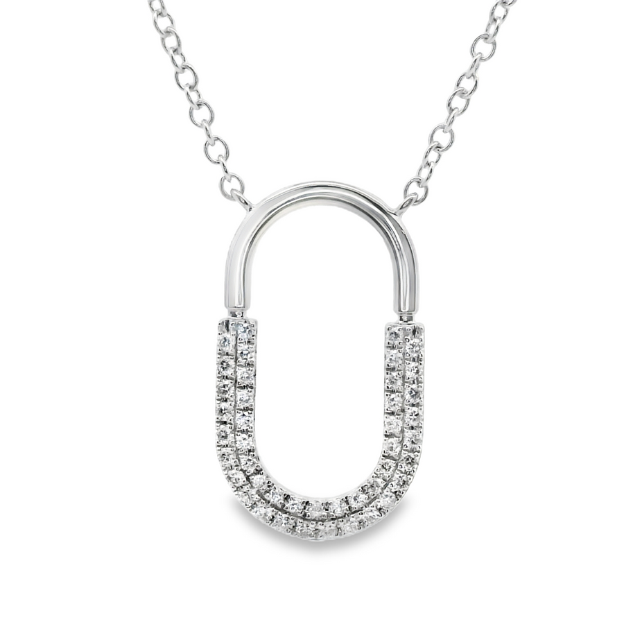 18kt White Gold Natural Round Diamond Paperclip Pendant (.26ct)