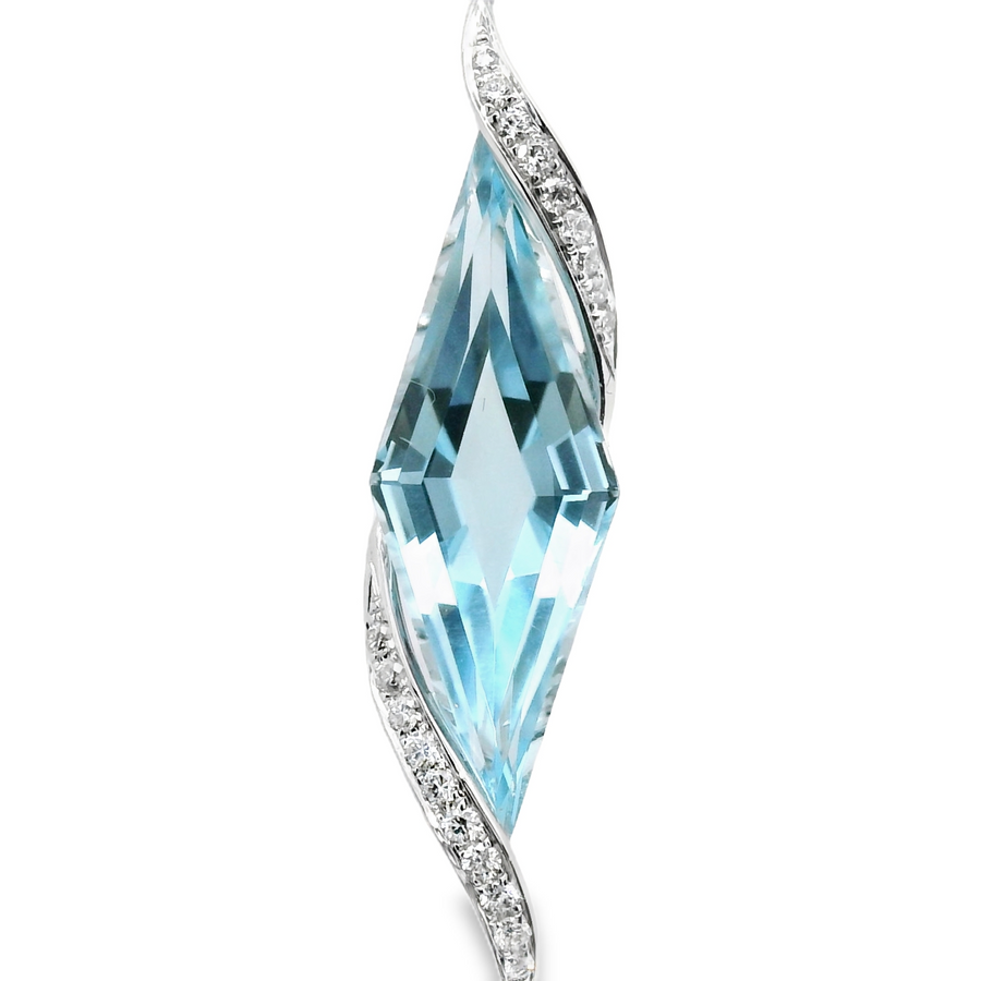 18kt White Gold Natural Fantasy Cut Blue Topaz and Natural Diamonds Pendant (4.88ct)