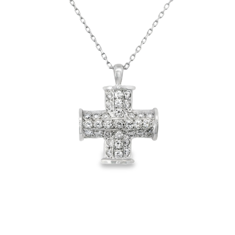 18kt White Gold Natural Diamond Cross Pendant (0.81ct)