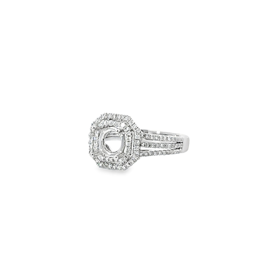 18kt White Gold Double Halo Natural Diamonds Semi-Mount Ring (0.53ct)
