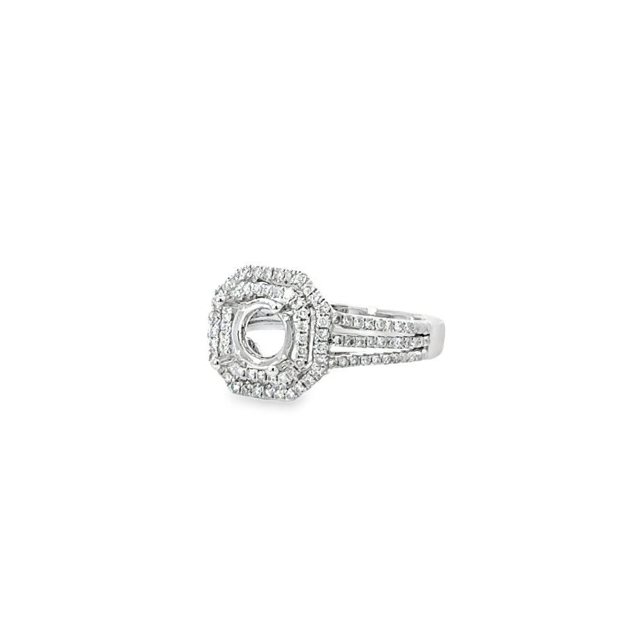18kt White Gold Double Halo Natural Diamonds Semi-Mount Ring (0.53ct)
