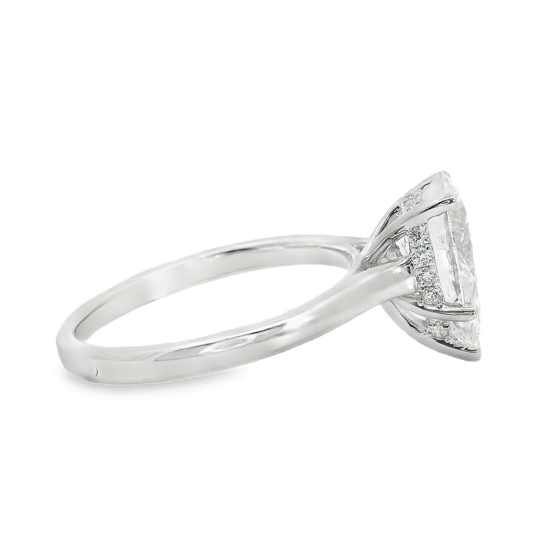 18kt White Gold Lab-Grown Pear and Natural Round Diamond Hidden Halo Engagement Ring (2.11ct)