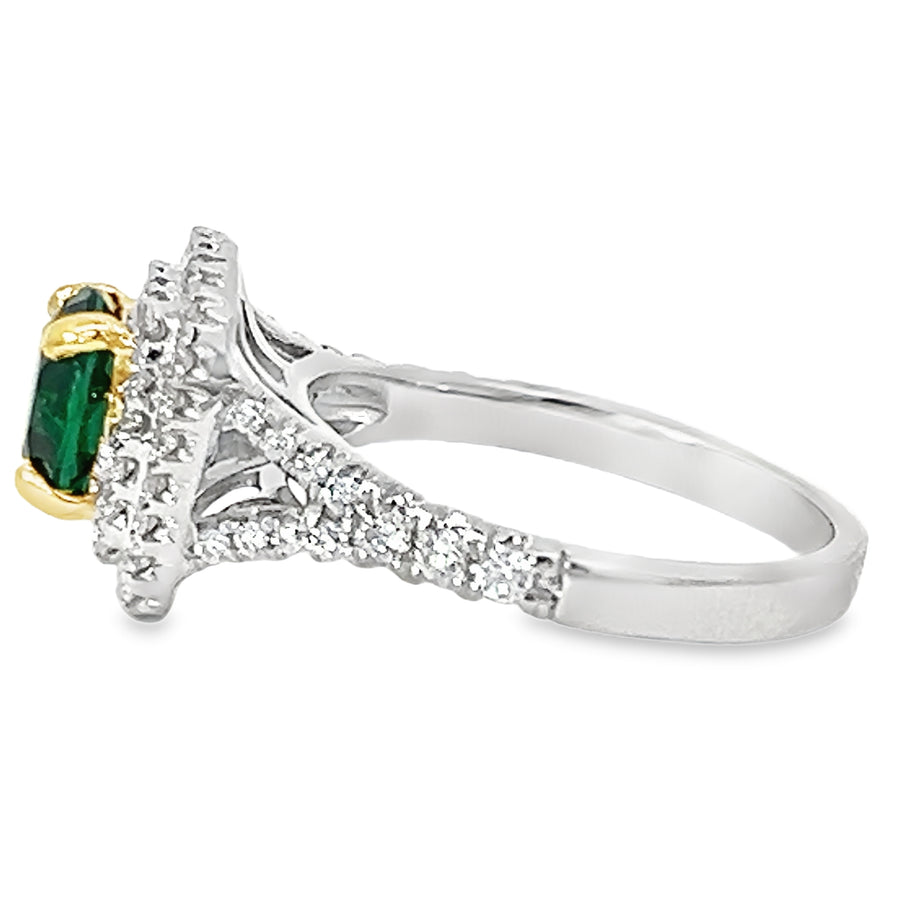 18kt White Gold Round Simulant Emerald and Round Natural Diamonds Ring (1.78ct)