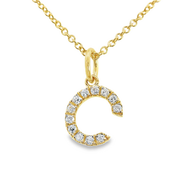 18kt Yellow Gold Natural Full Cut Diamond "C" Initial Pendant (.08ct)