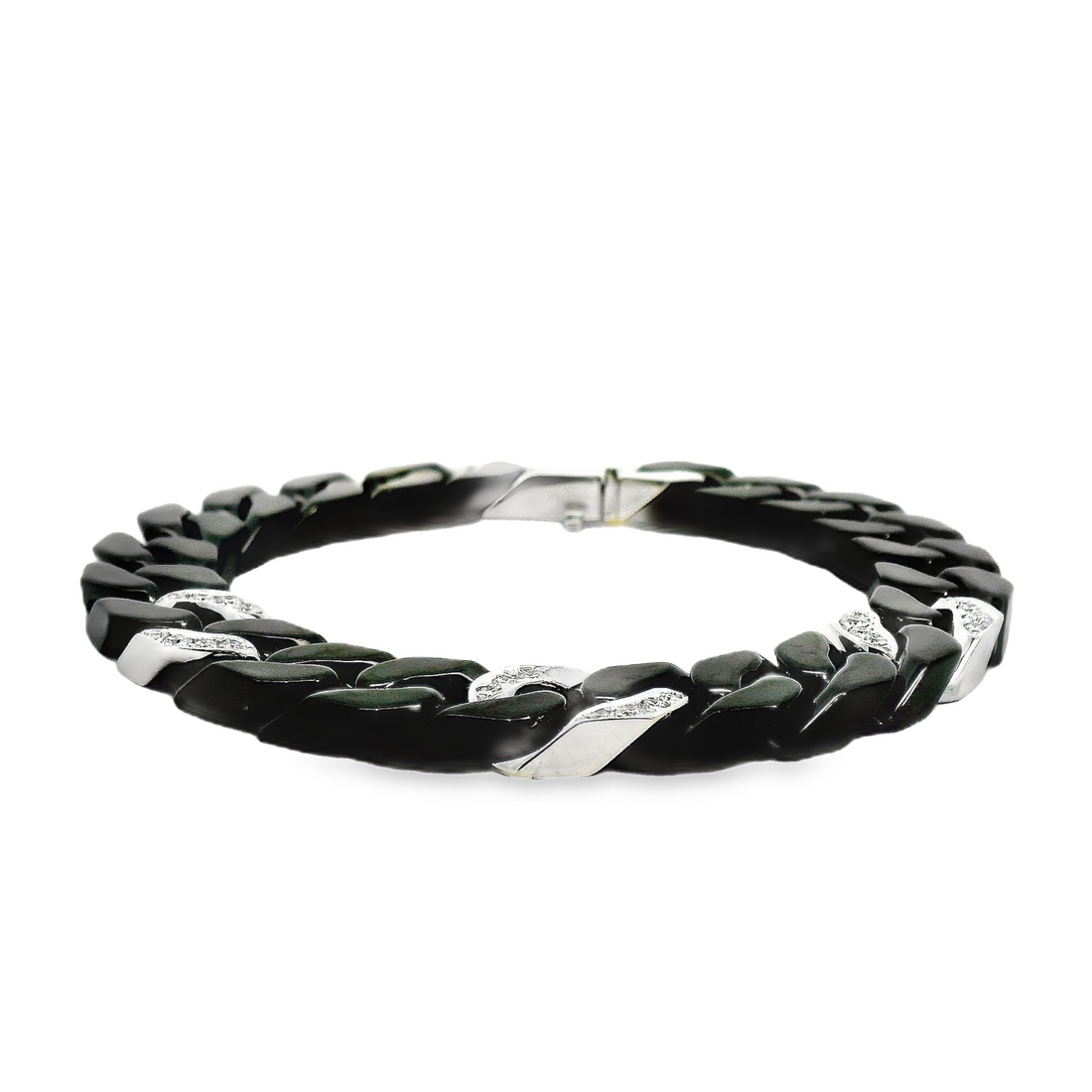 18kt White Gold (10.52g) and Black Ceramic (26.28g) 7.5" Natural Round Diamond Curb Bracelet (.53ct)