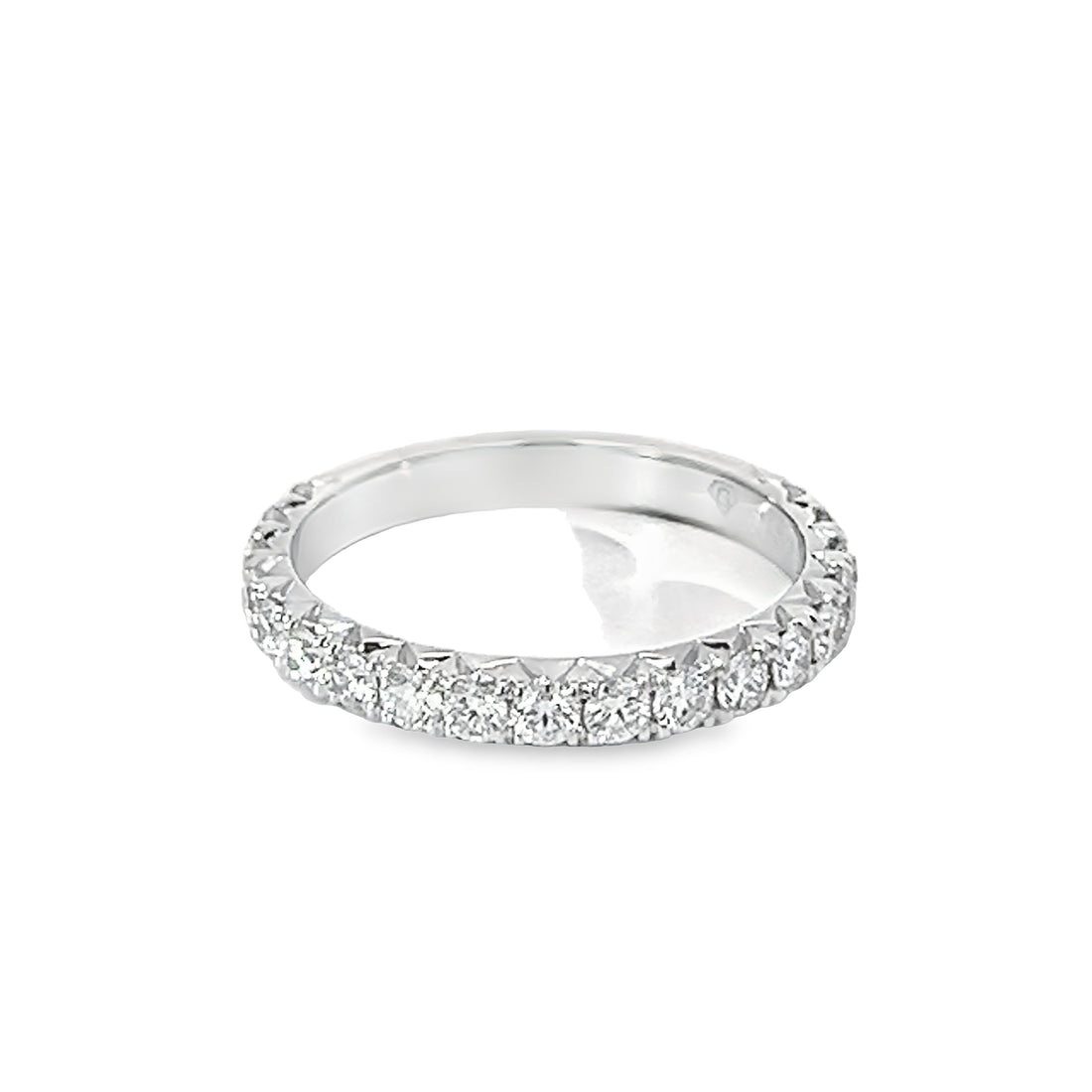 18kt White Gold Natural Round Diamond French Pave Wedding Ring (0.74ct)