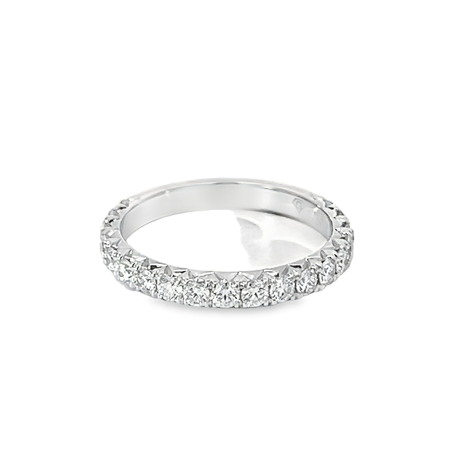 18kt White Gold Natural Round Diamond French Pave Wedding Ring (0.74ct)