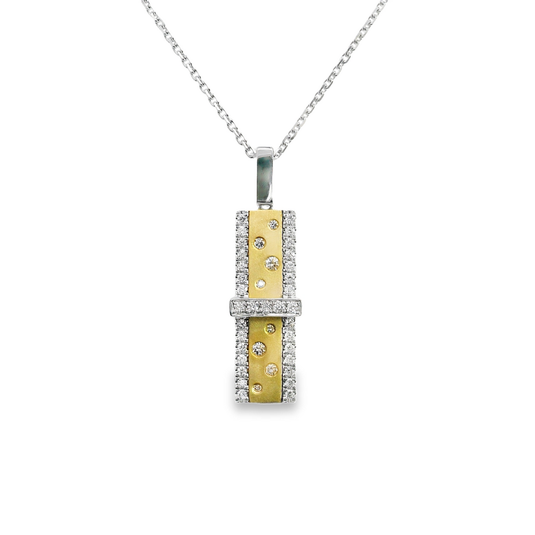 18kt Two-Tone Natural Round Diamond Bar Pendant (.24ct)