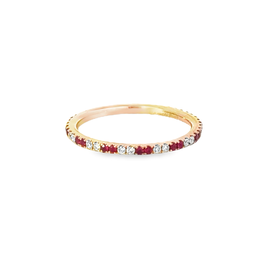 18kt Rosé Gold Round Natural Diamonds and Round Natural Rubies Ring (0.43ct)