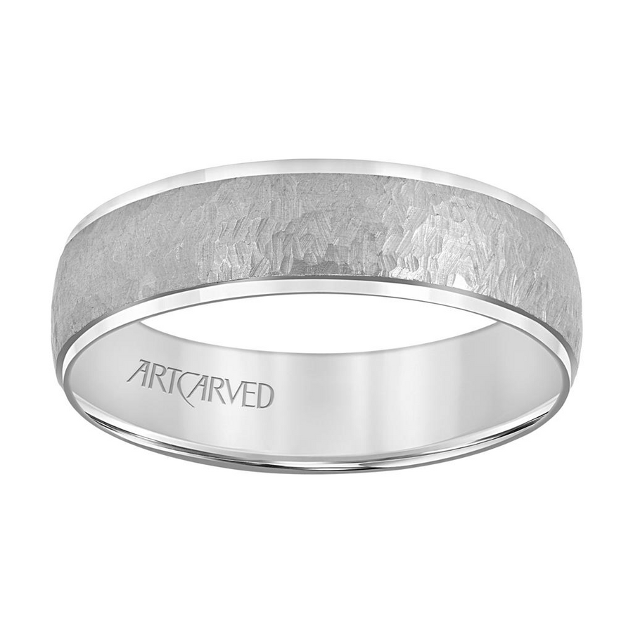 Artcarved 14kt White Gold 6mm Engraved Finish Comfort Fit Wedding Band