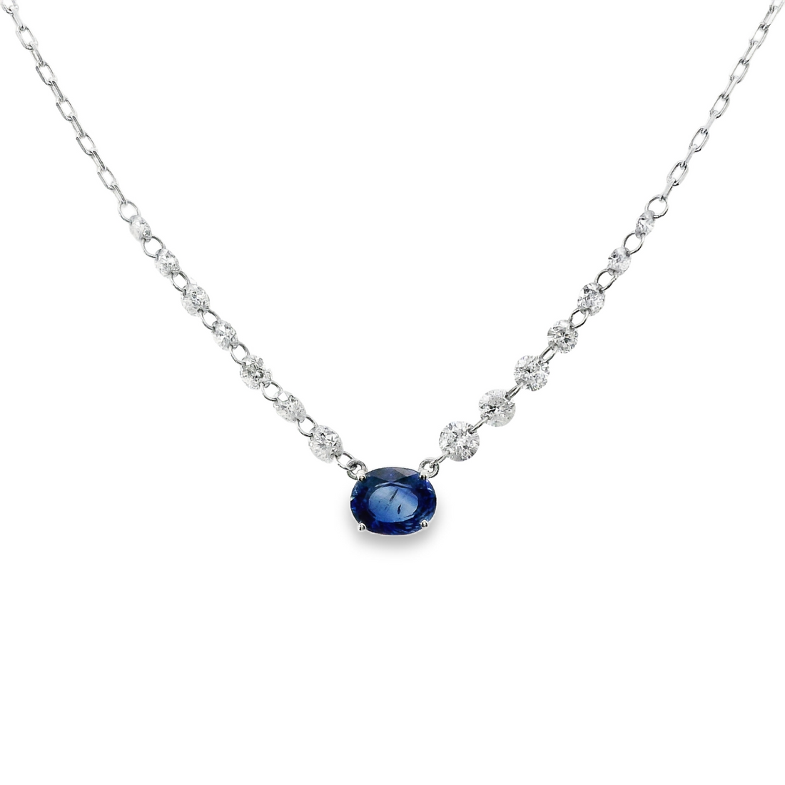 18kt White Gold Natural Oval Sapphire and Natural Round Diamonds Pendant (1.06ct)