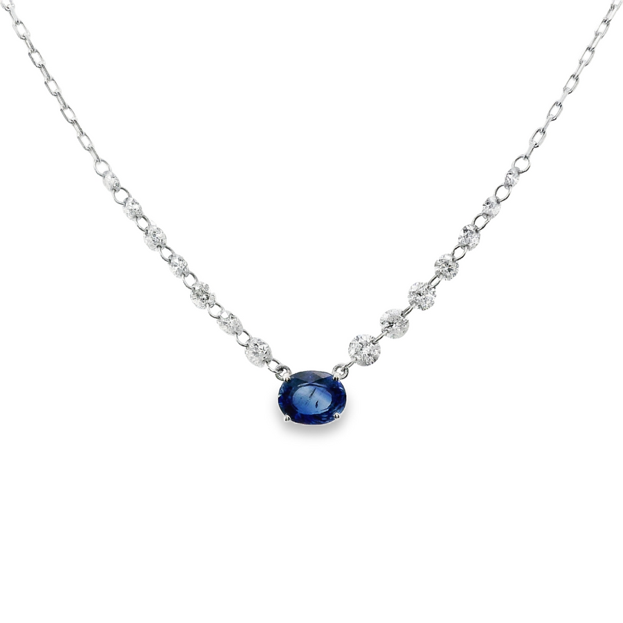 18kt White Gold Natural Oval Sapphire and Natural Round Diamonds Pendant (1.06ct)