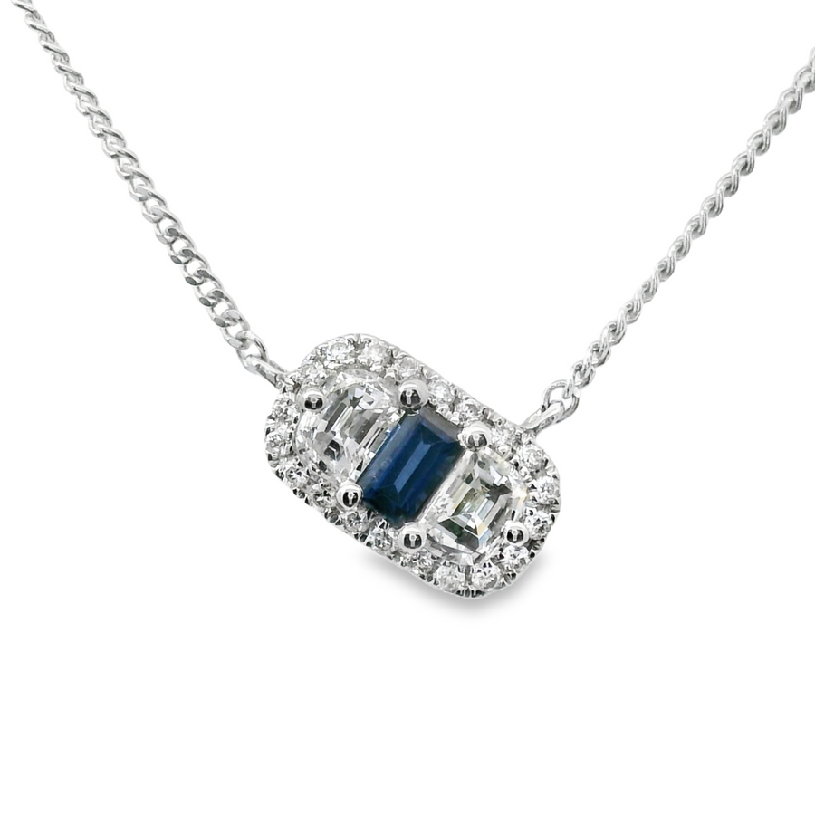 18kt White Gold Natural Sapphire And Natural Diamonds Pendant (0.34ct)