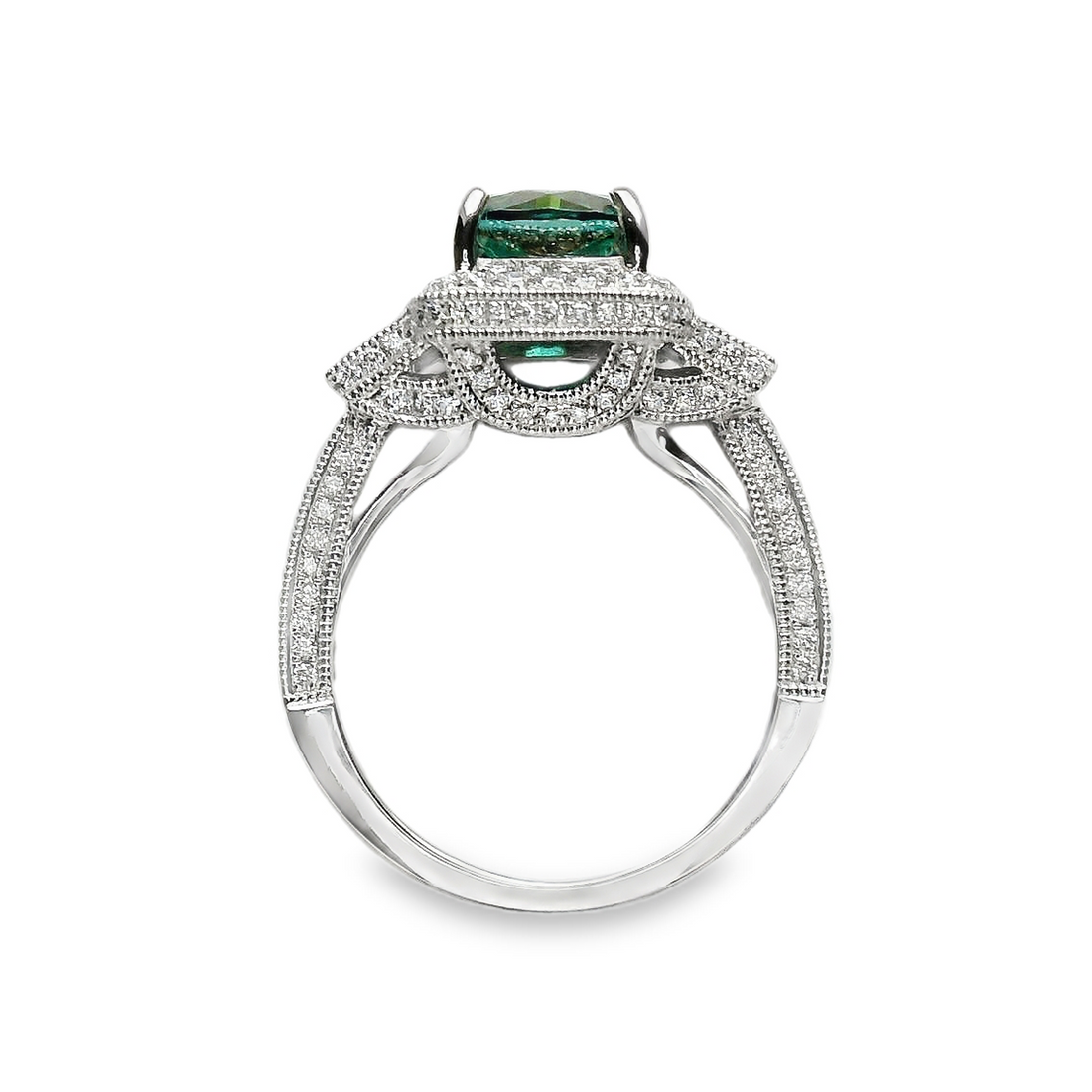 18kt White Gold Natural Cushion Moissanite and Natural Diamond Halo Ring (2.88ct)