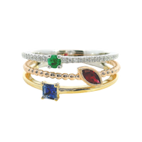 18kt Tri-Color Natural Diamond, Princess Sapphire, Marquise Ruby, and Round Emerald Fashion Ring (.51ct)