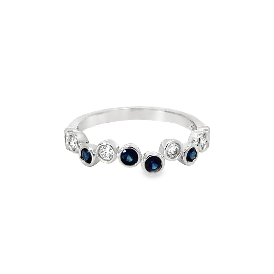 18kt White Gold Round Natural Blue Sapphires and Round Natural Diamonds Ring (0.55ct)