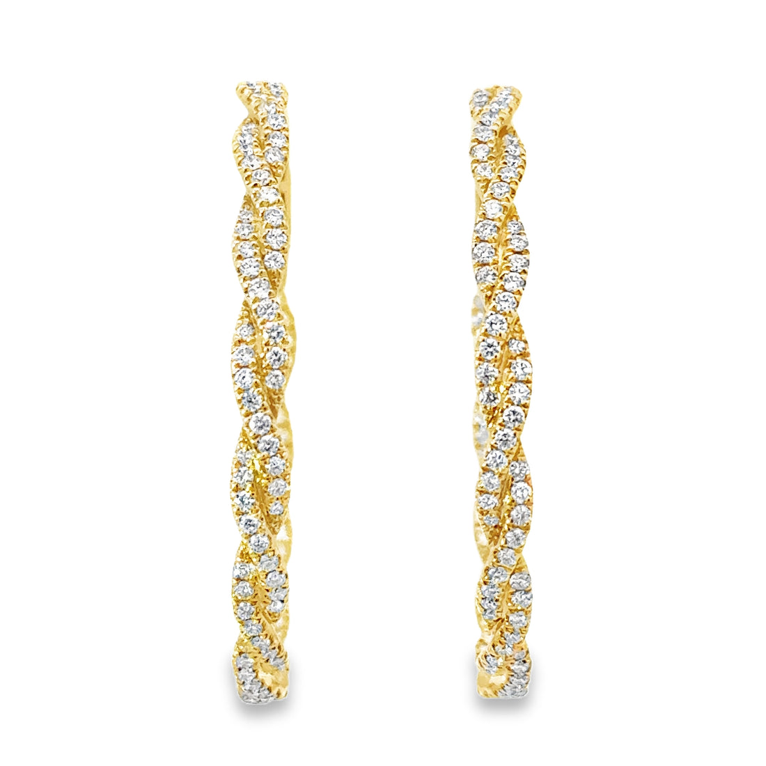 18kt Yellow Gold Natural Diamonds Twisted Hoop Earrings (2.66ct)