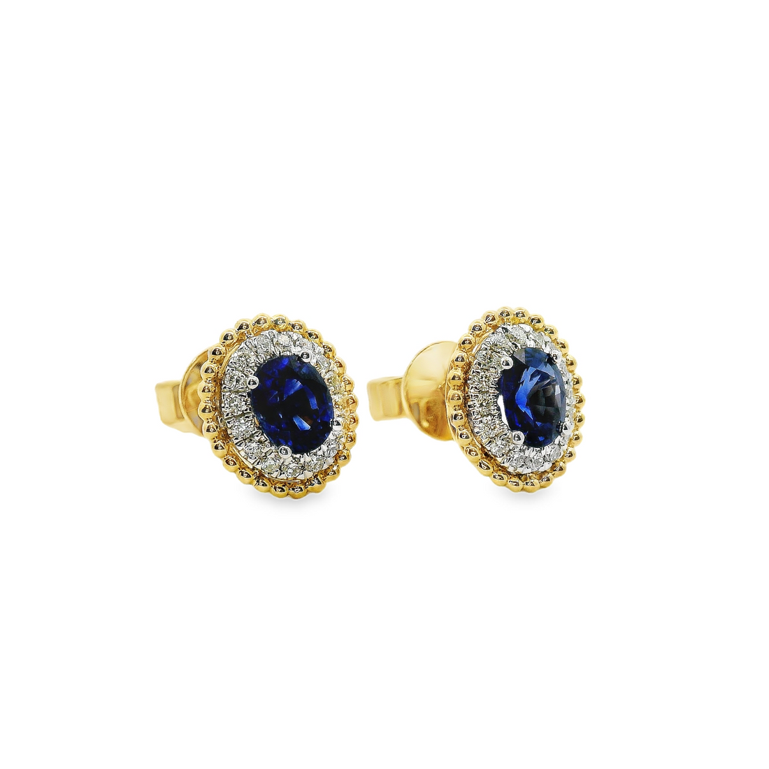 18kt Two-Tone Natural Round Diamond and Natural Oval Sapphire Earrings (1.04ct)