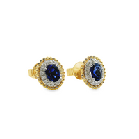 18kt Two-Tone Natural Round Diamond and Natural Oval Sapphire Earrings (1.04ct)