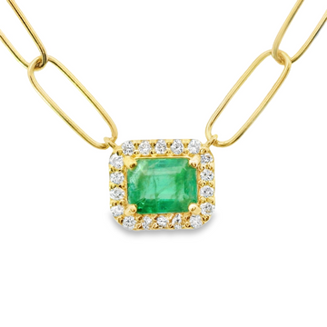 18kt Yellow Gold Natural Emerald and Natural Round Diamonds Pendant (0.57ct)