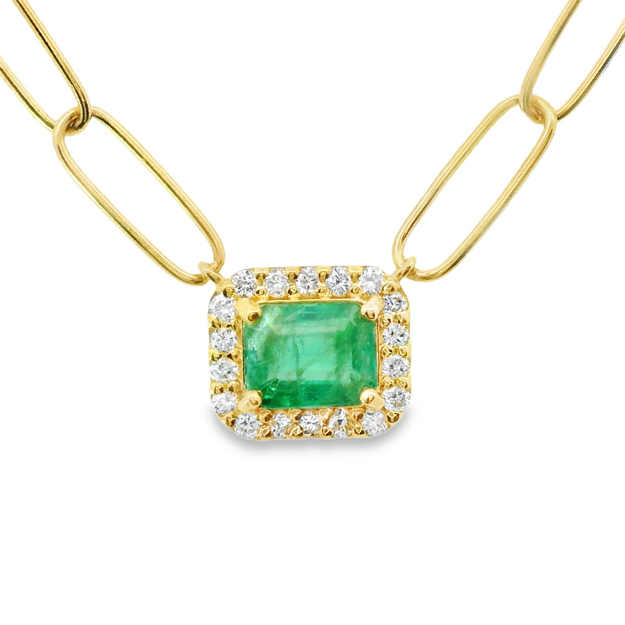 18kt Yellow Gold Natural Emerald and Natural Round Diamonds Pendant (0.57ct)