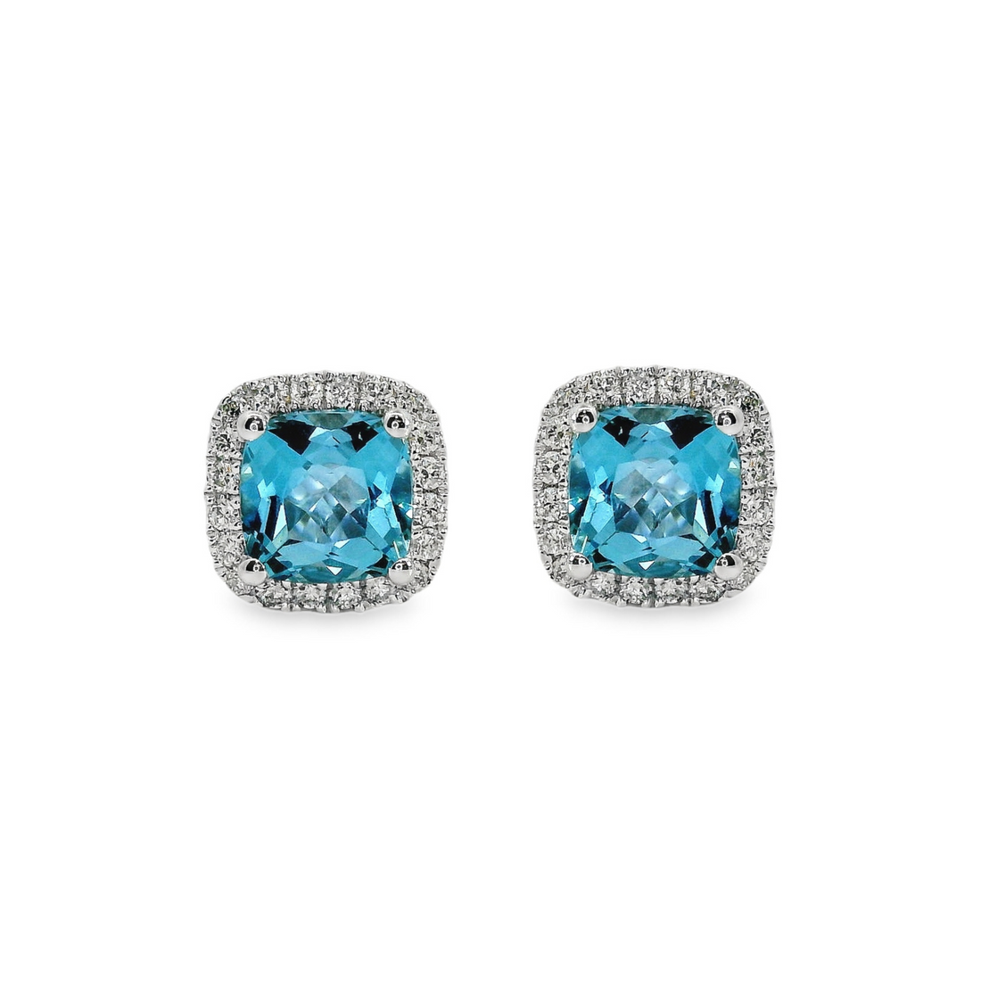 18kt White Gold Natural Cushion Topaz and Natural Round Diamond Earrings (1.63ct)