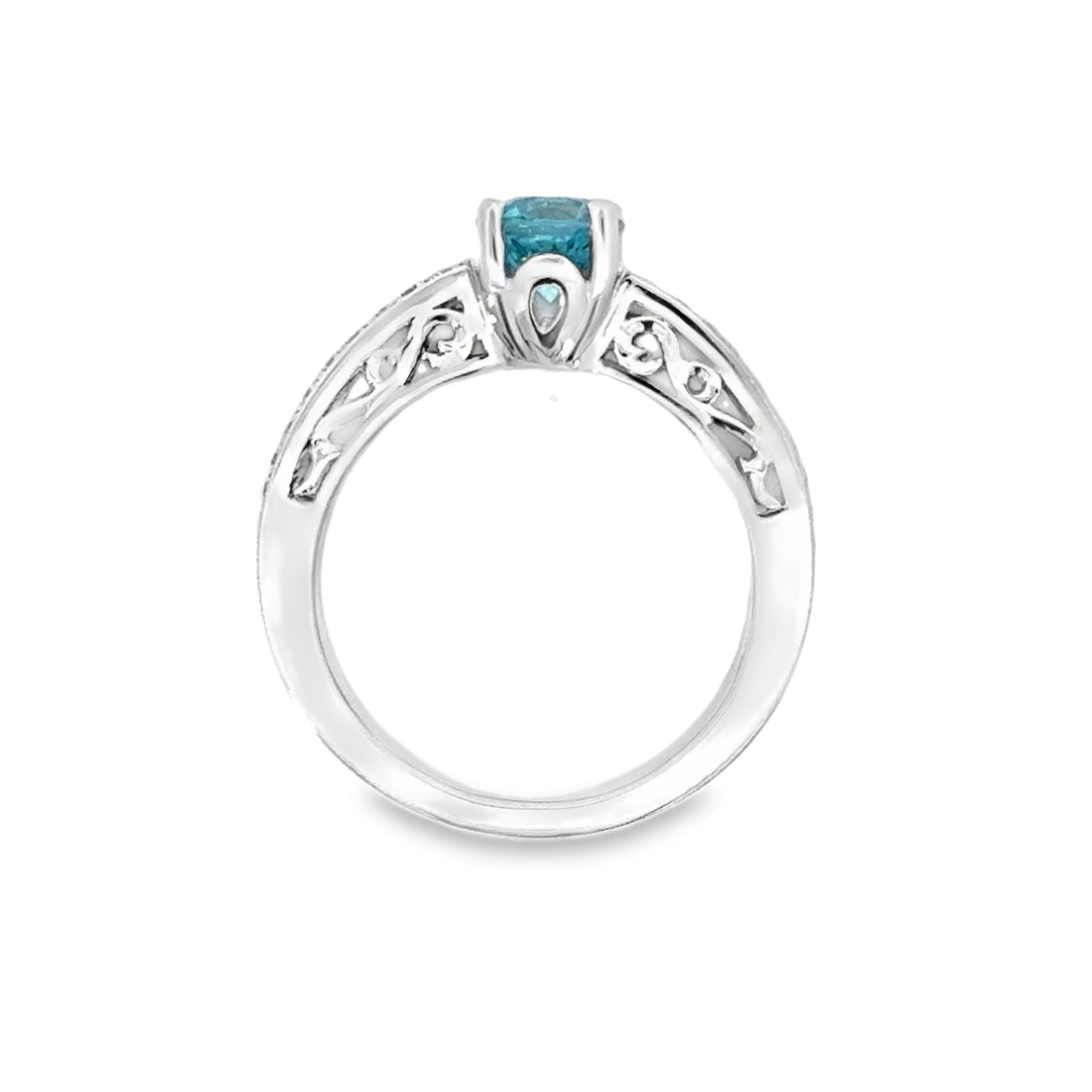 18kt White Gold Round Natural Zircon and Round Natural Diamonds Ring (1.66ct)