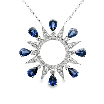 18kt White Gold Natural Pear Sapphires and Natural Diamonds Pendant (4.62ct)