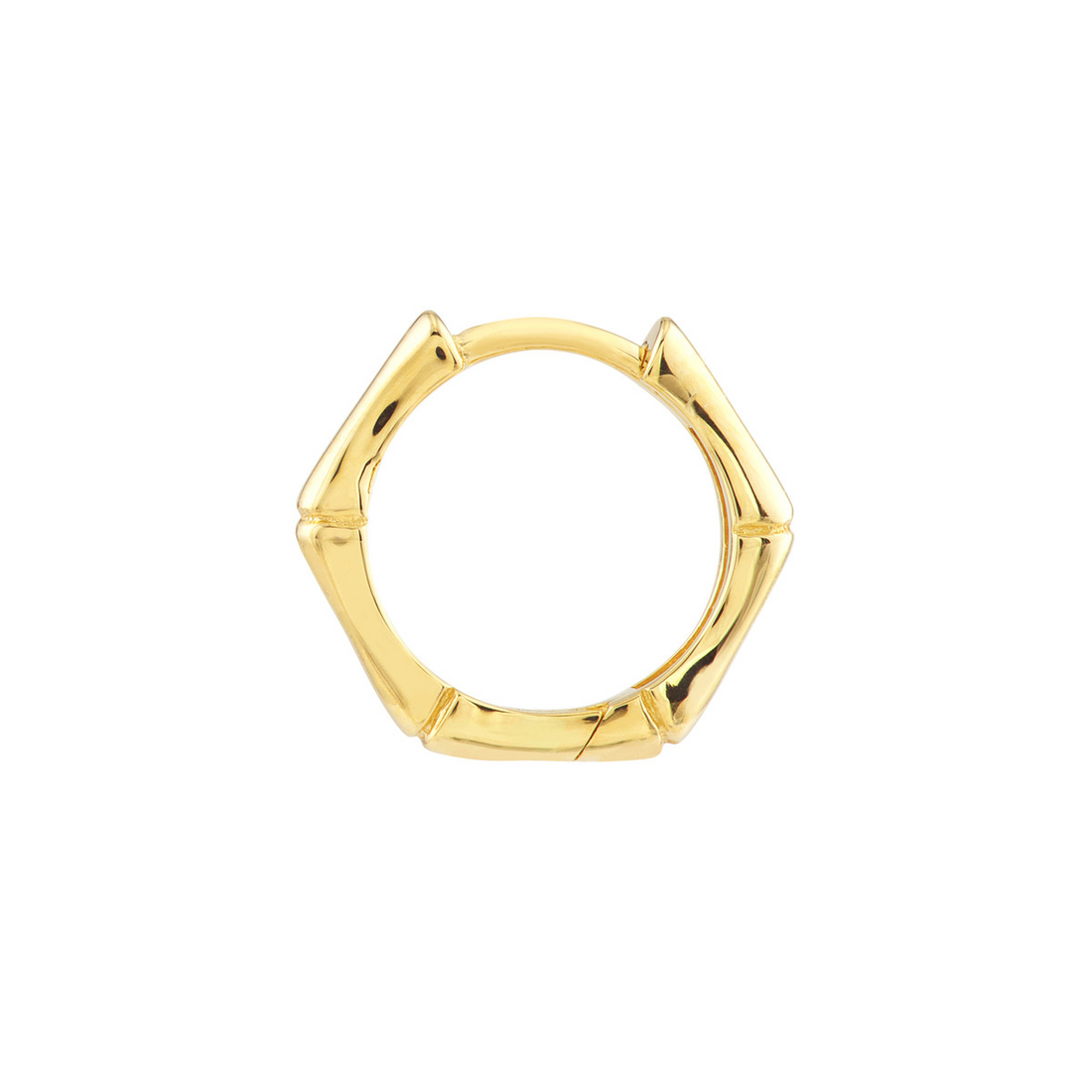 14kt Yellow Gold 12.5mm Bamboo Pentagon Hoop Earrings