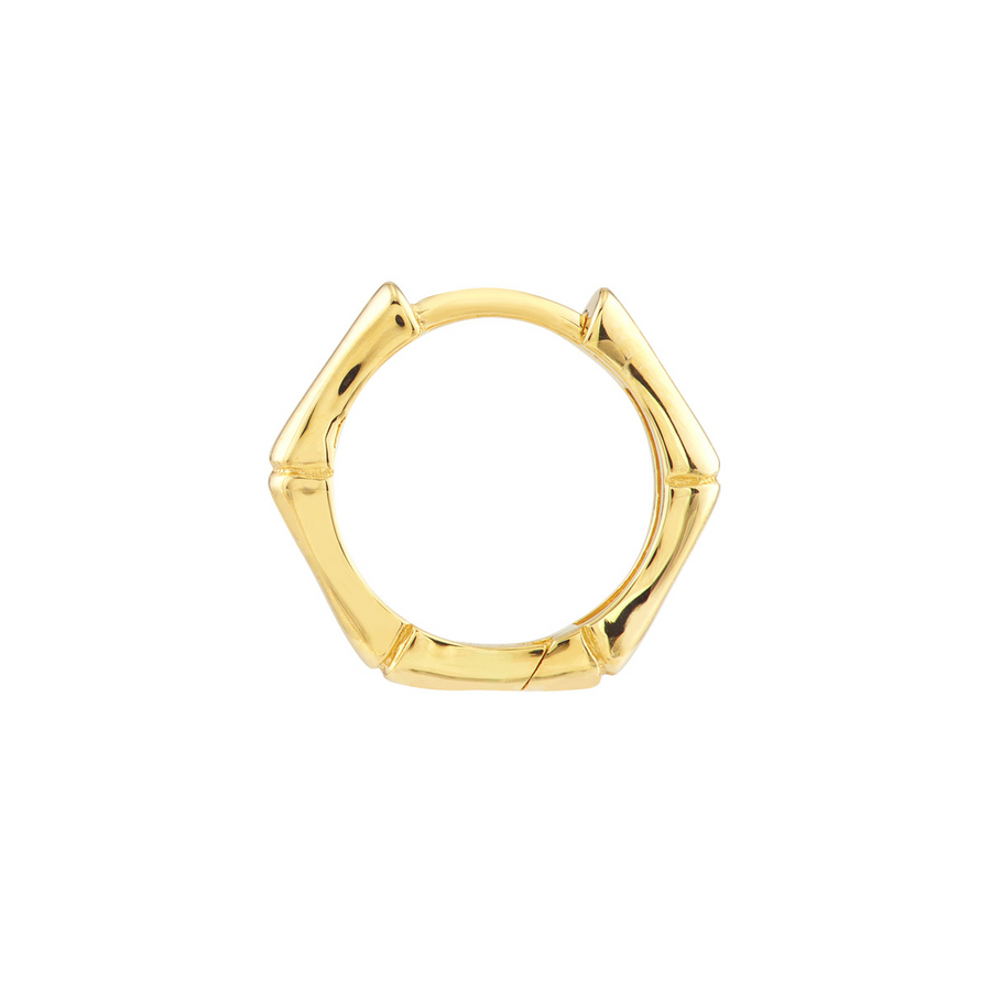14kt Yellow Gold 12.5mm Bamboo Pentagon Hoop Earrings