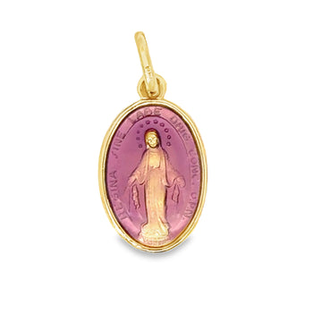 18K Yellow Gold Enamel Front Miraculous Medal Pendant (2.26g)