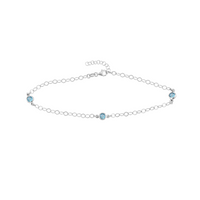 Sterling Silver 11" Fancy Blue CZ Station Adjustable Anklet