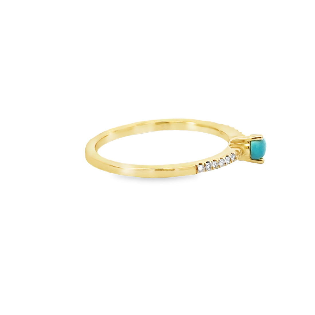 18kt Yellow Gold Round Natural Diamonds and Pear Natural Turquoise Ring (0.3ct)