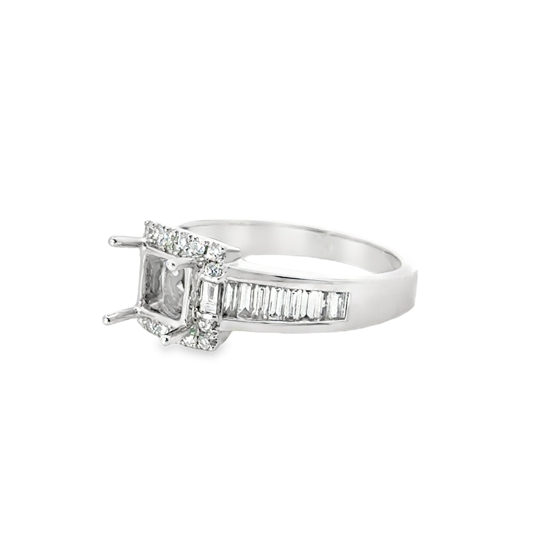 18kt White Gold Natural Baguette and Round Diamond Semi-Mount Ring (.60ctw)