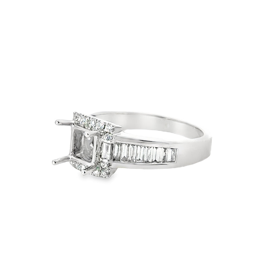 18kt White Gold Natural Baguette and Round Diamond Semi-Mount Ring (.60ctw)