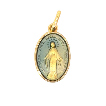 18K Yellow Gold Enamel Front Miraculous Medal Pendant (2.39g)