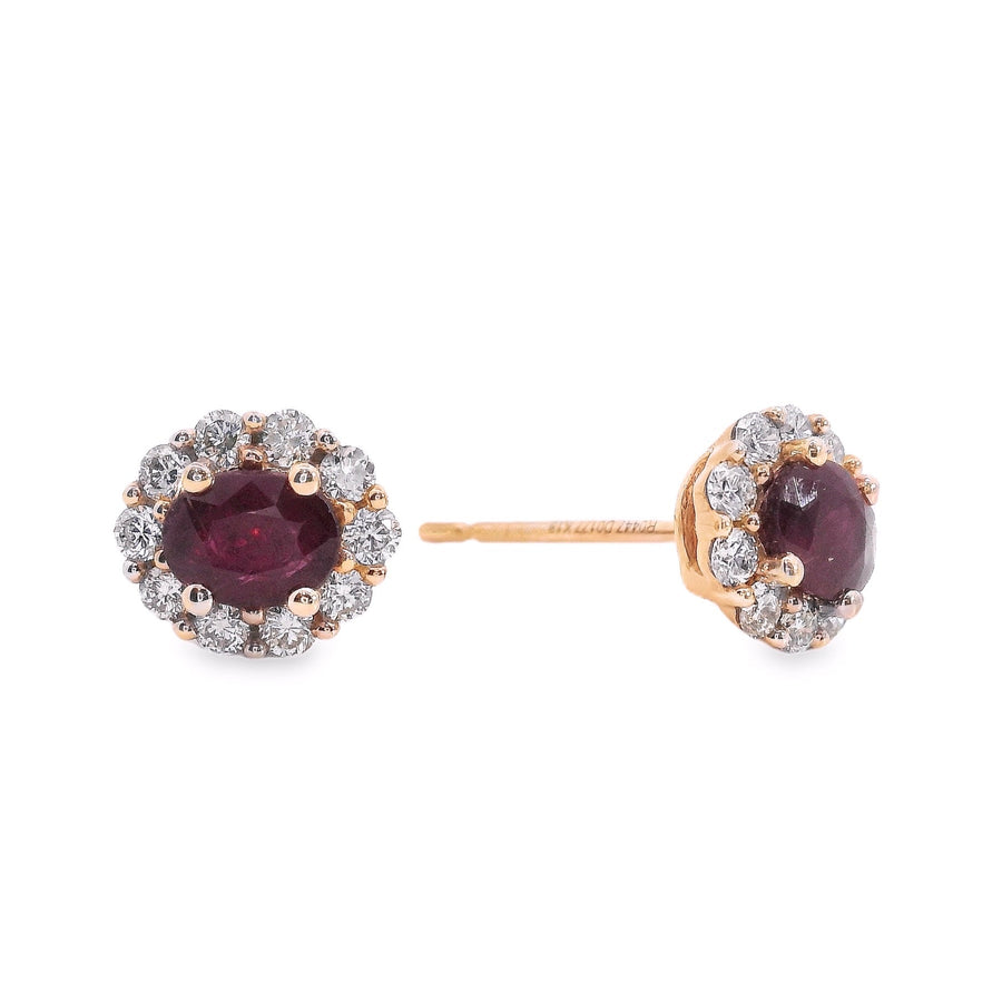 18kt Rosé Gold Natural Oval Rubies and Natural Round Diamonds Earrings (.99ct)