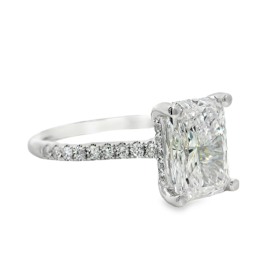 18kt White Lab-Grown Radiant and Natural Round Diamonds Hidden Halo Engagement Ring (2.34ct)