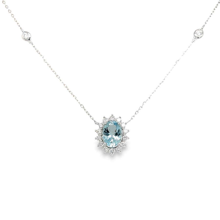 18kt White Gold Natural Aqua And Natural Diamonds Pendant (1.65ct)