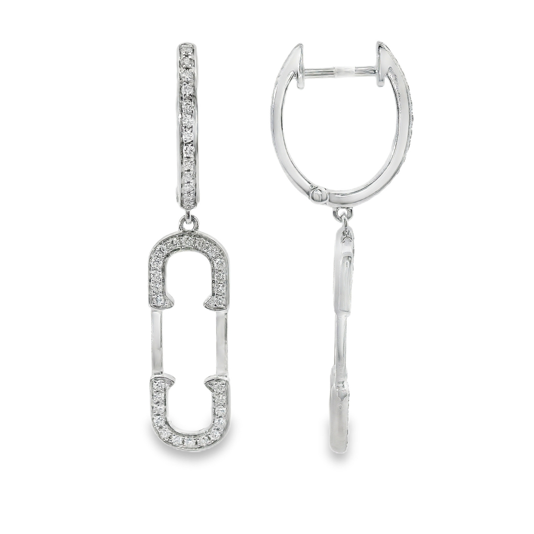 18kt White Gold Round Natural Diamond Drop Safety Pin Earrings (.33ct)