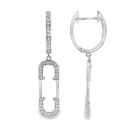 18kt White Gold Round Natural Diamond Drop Safety Pin Earrings (.33ct)