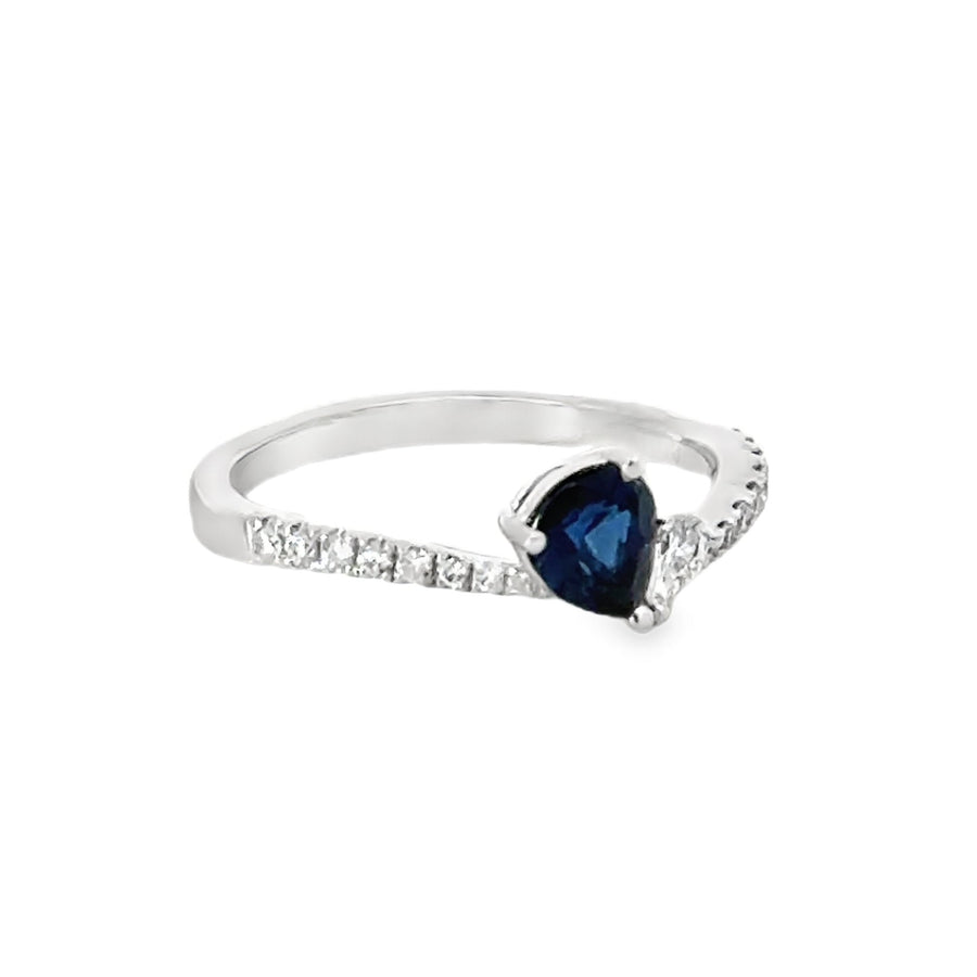 18kt White Gold Pear Natural Sapphire and Pear Natural Diamond Free Form Ring (.86ct)