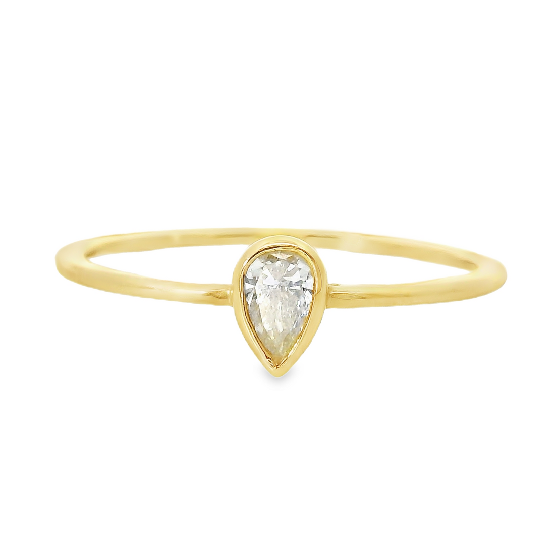 18kt Yellow Gold Bezel Set Natural Pear Diamond Ring (.18ct)